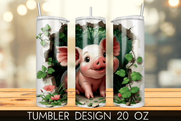 3D Baby Pig Hole in a Wall Tumbler Wrap