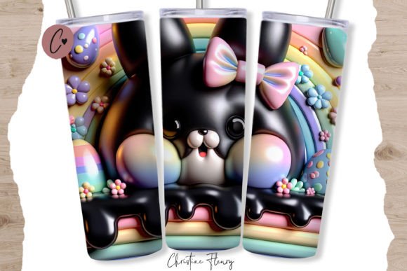3D Black Easter Bunny Tumbler Wrap PNG