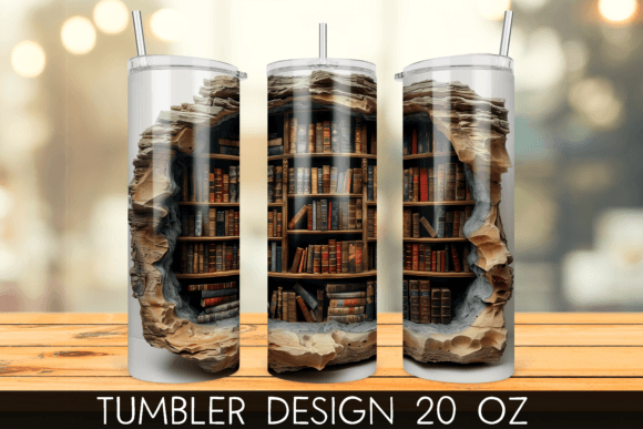 3D Bookshelves Hole in a Wall Tumbler Design