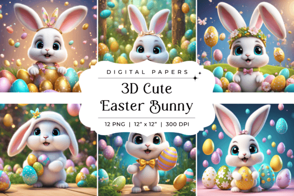 3D Cute Easter Bunny Backgrounds
