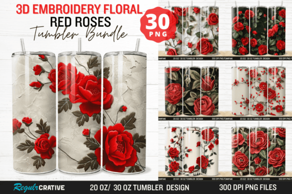 3D Embroidery Floral Red Roses Tumbler: Elevating Sublimation Designs with Texture and Depth