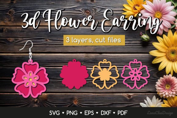 3D Layered Flower Earring SVG Files