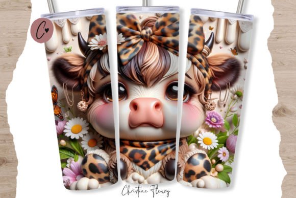 3D Leopard Print Highland Cow Tumbler Design