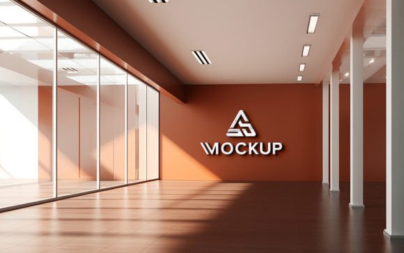 3D Logo Mockup on Company Wall