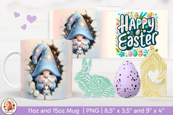 3D Mug Easter, Easter Gnome, Cracked Wall: A Creative Twist on Holiday Sublimation