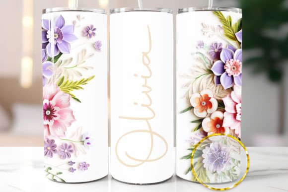 Custom Name 3D Flowers Tumbler Wrap PNG: Elevate Your Sublimation Projects