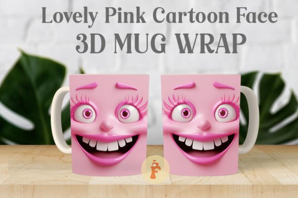 Lovely Pink Cartoon Face 3D Mug Wrap