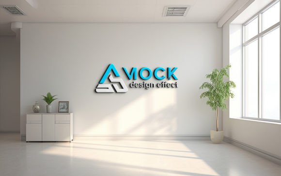 Strategic Brand Presentation with a 3D Logo Mockup on White Wall Indoor PSD