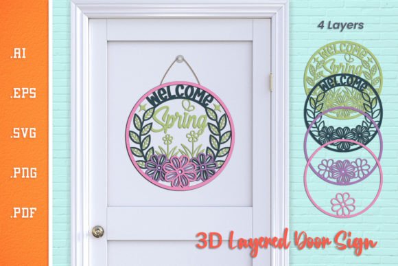 Welcome Spring Flowers 3D Door Sign